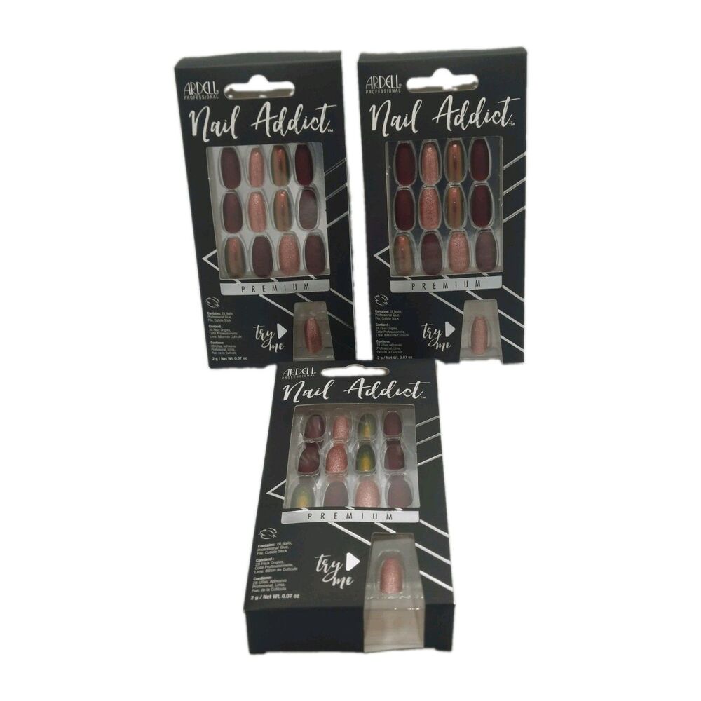 Bundle Lot of 3 - Packs Ardell Nail Addict Premium Press-On Nails RED CATEYE